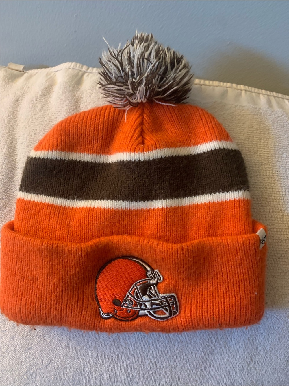 Cleveland Browns Orange Pom Beanie with Stripe Detail